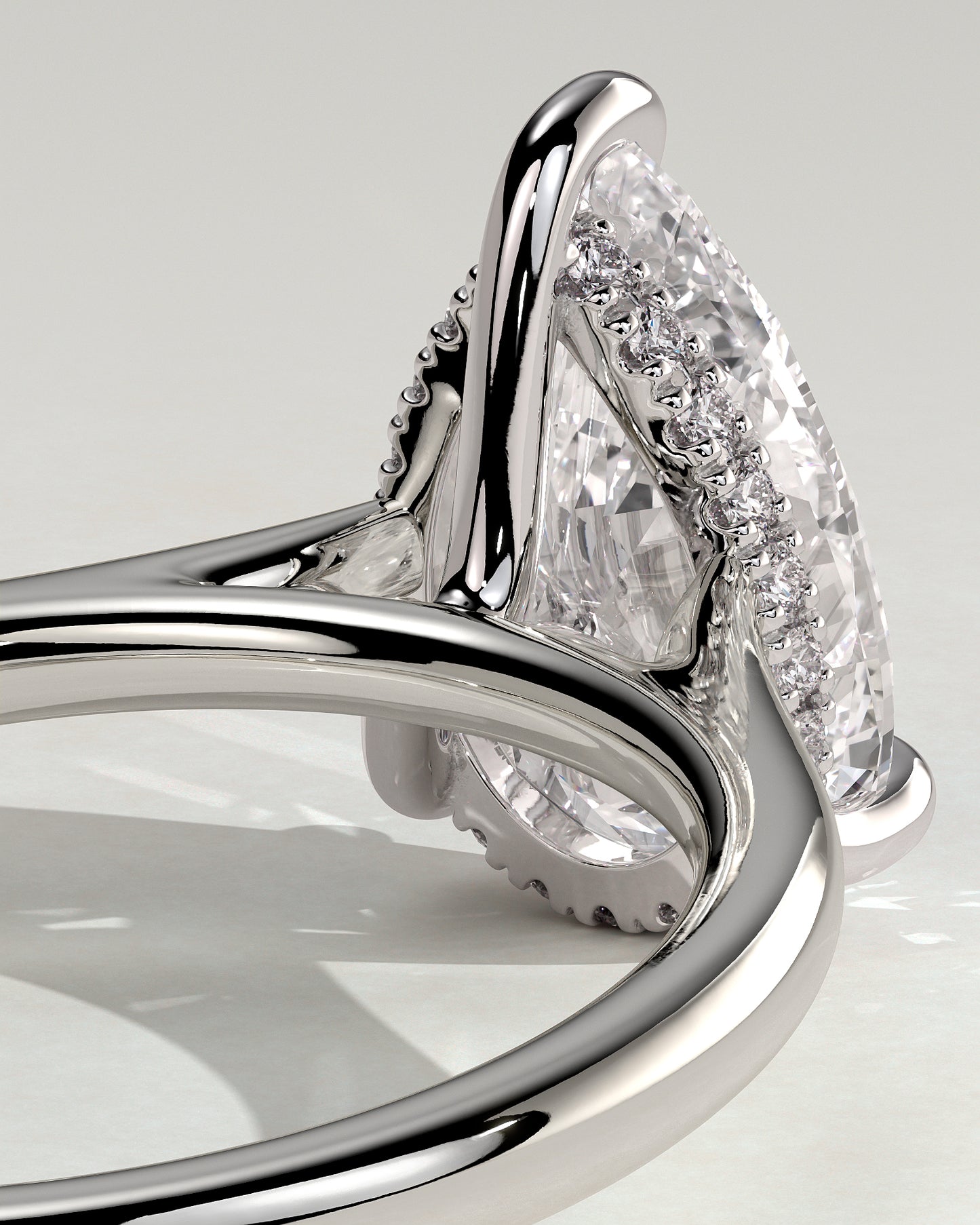 Courtney - Pear Claw Solitaire with Hidden Halo, Tapered Band and Cathedral High Setting Engagement Ring - Platinum - White Gold / Platinum 2ct