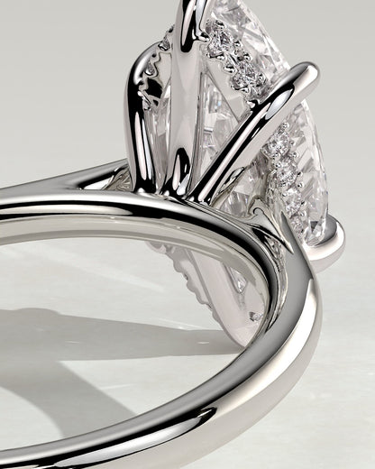 Heather - Marquise Claw Solitaire with Hidden Halo, Tapered Band and Cathedral High Setting Engagement Ring - Platinum
