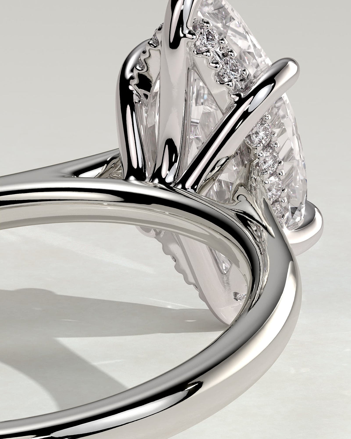 Heather - Marquise Claw Solitaire with Hidden Halo, Tapered Band and Cathedral High Setting Engagement Ring - White Gold