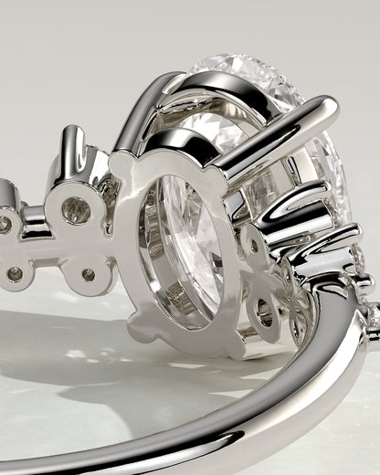 Bella - Oval Claw Solitaire with Clustered Round Shoulder Stones Engagement Ring - White Gold