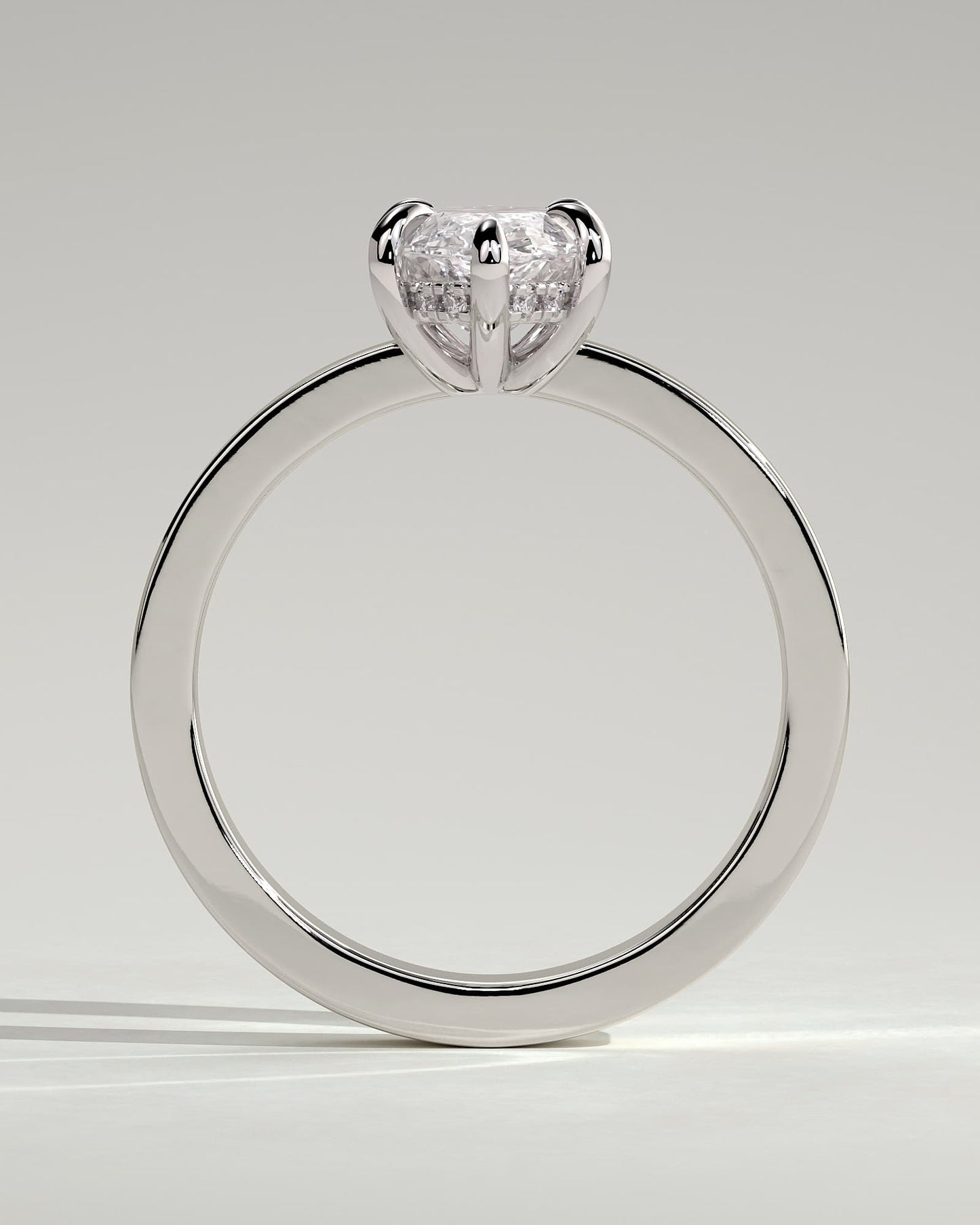 Aisha - Marquise Claw Solitaire with Flat Cigar Band and Hidden Halo Engagement Ring - White Gold - white gold - Lara Jewels