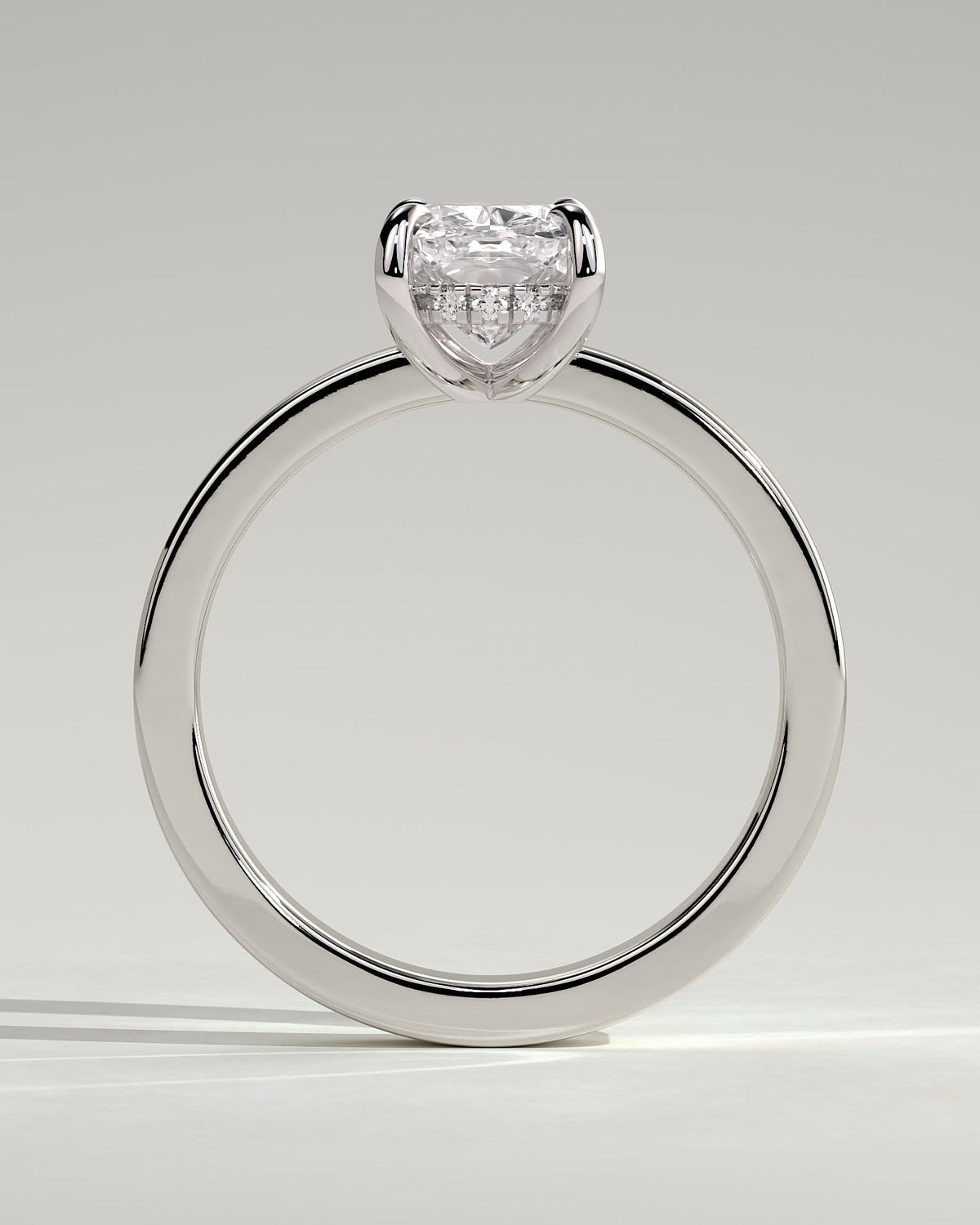 Kai - Elongated Cushion Claw Solitaire with Flat Cigar Band and Hidden Halo Engagement Ring - White Gold