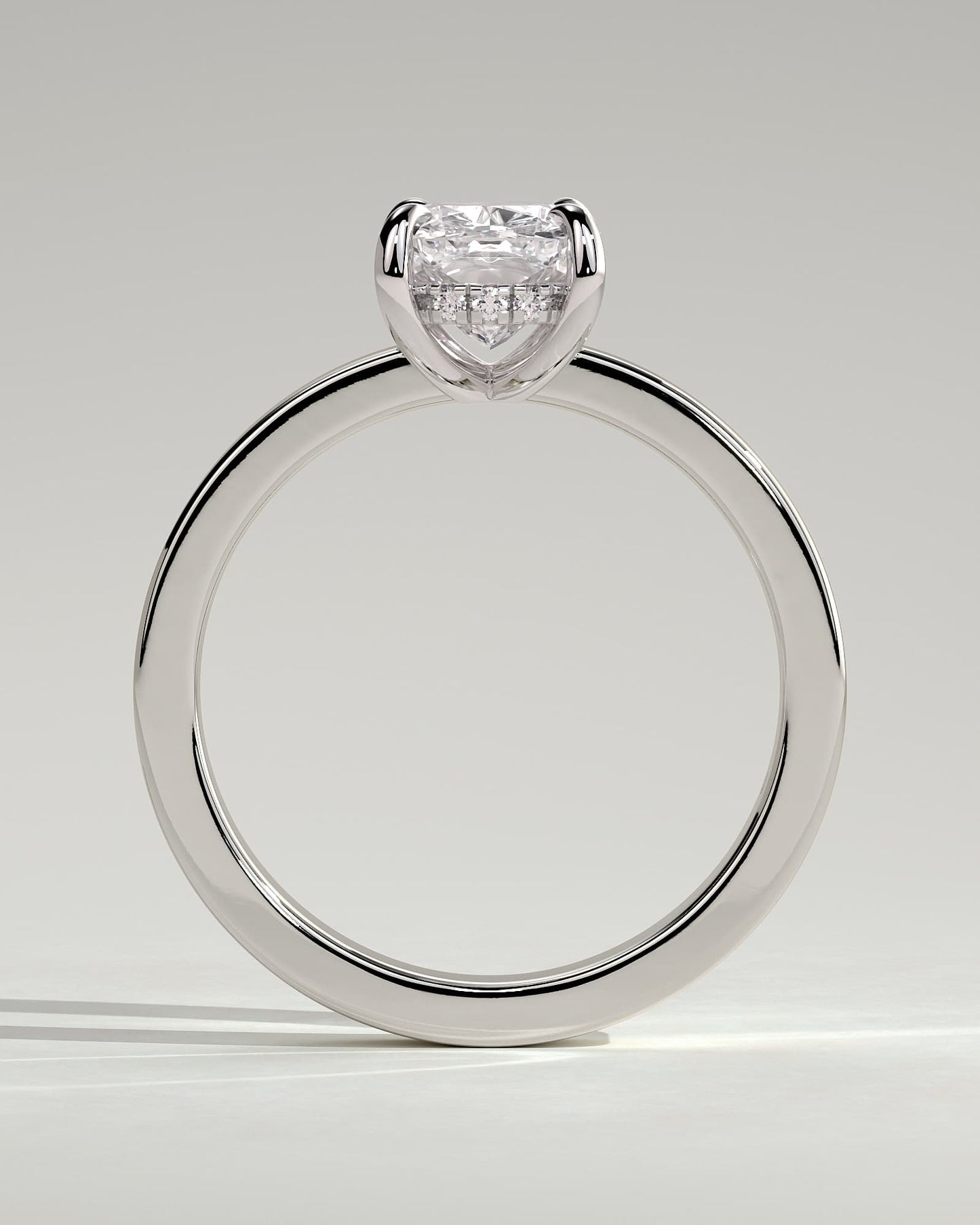 Kai - Elongated Cushion Claw Solitaire with Flat Cigar Band and Hidden Halo Engagement Ring - Platinum