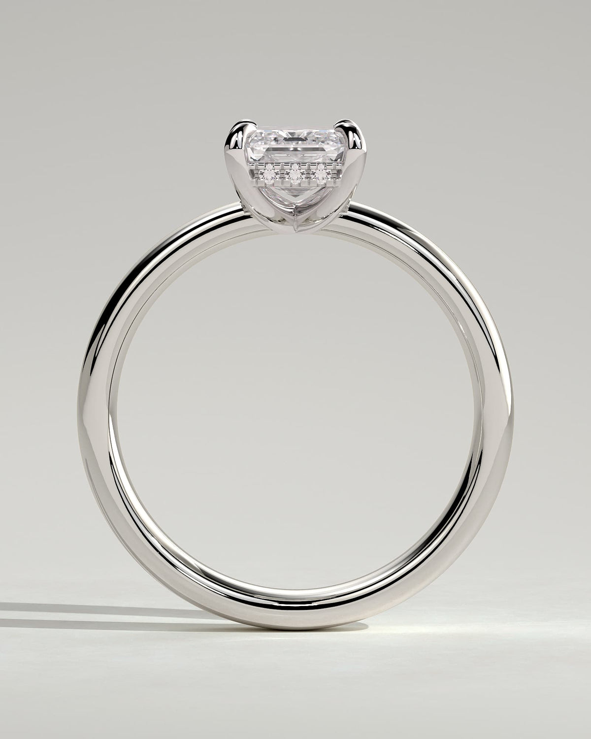 Kate - Emerald Claw Solitaire with Cigar Band and Hidden Halo Engagement Ring - White Gold