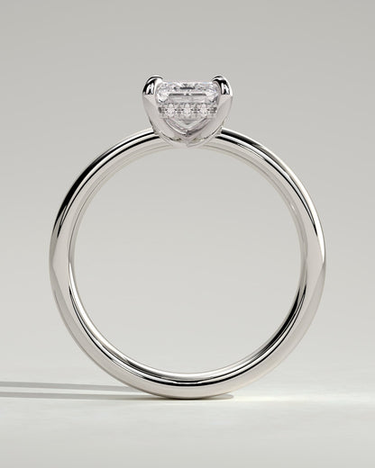 Kate - Emerald Claw Solitaire with Cigar Band and Hidden Halo Engagement Ring - White Gold