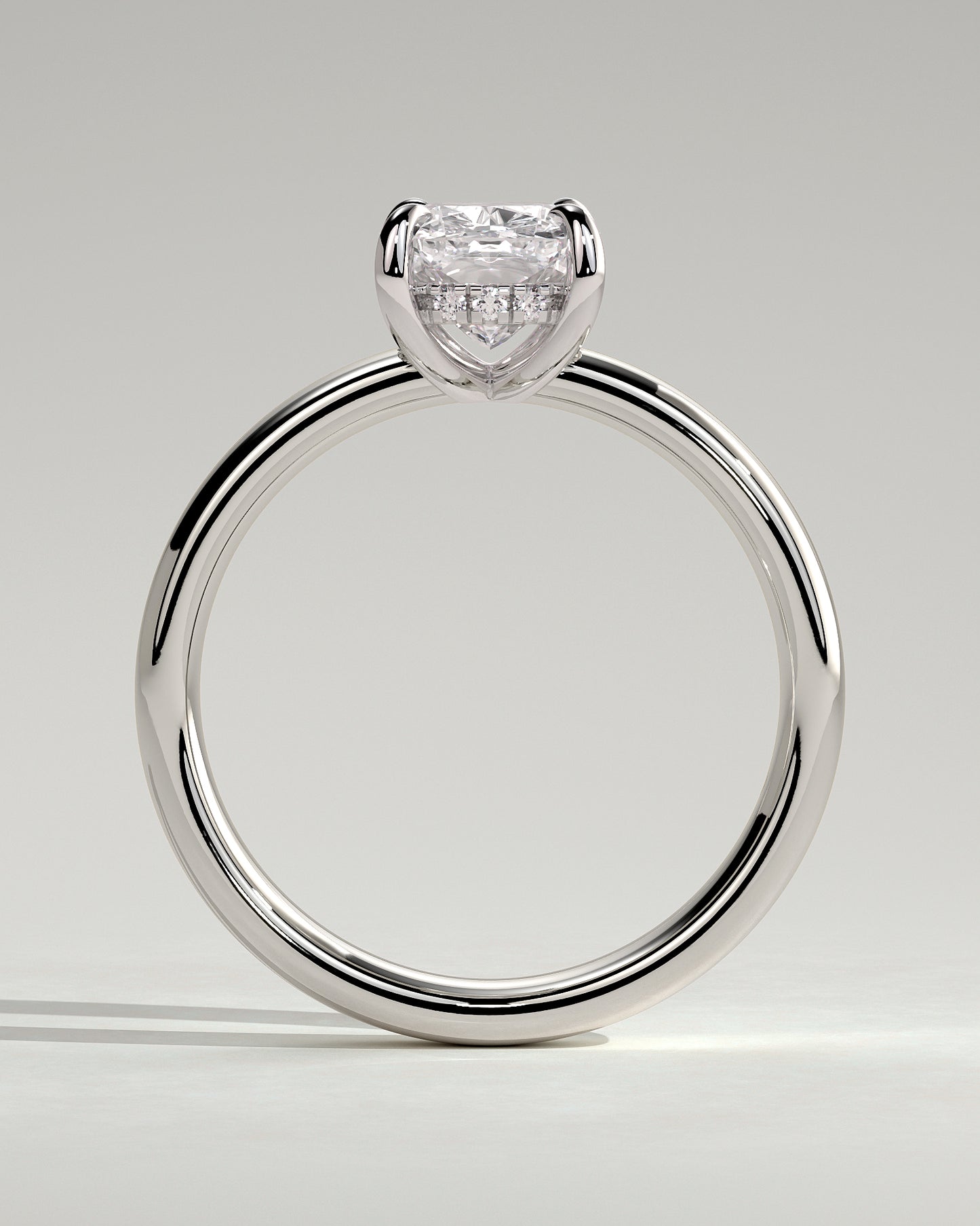 Cora - Elongated Cushion Claw Solitaire with Cigar Band and Hidden Halo Engagement Ring - Platinum - White Gold / Platinum 2ct