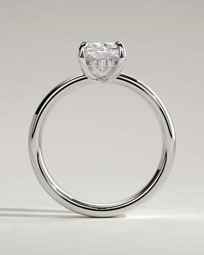 Cora - Elongated Cushion Claw Solitaire with Cigar Band and Hidden Halo Engagement Ring - Platinum