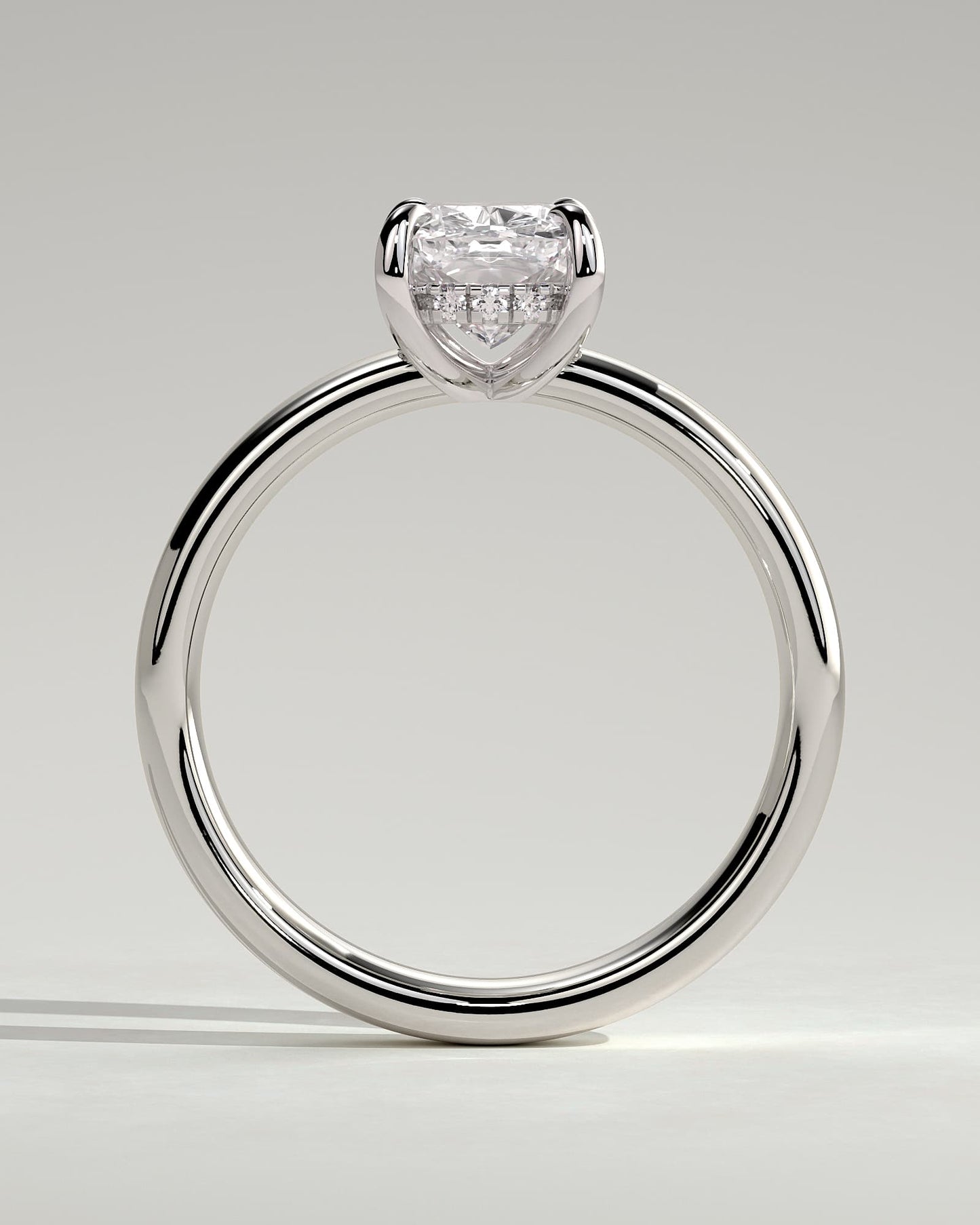 Cora - Elongated Cushion Claw Solitaire with Cigar Band and Hidden Halo Engagement Ring - White Gold