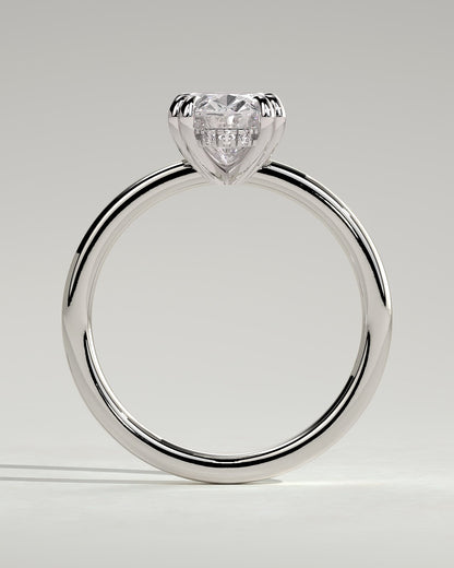 Avery - Oval Double Claw Solitaire with Hidden Halo Engagement Ring - Platinum