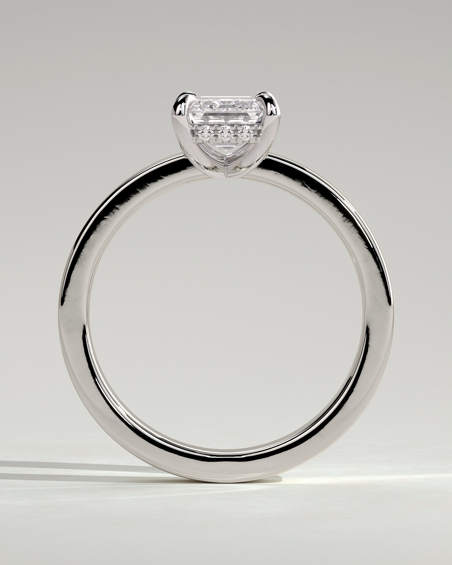 Carmella - Emerald Claw Solitaire with Flat Cigar Band and Hidden Halo Engagement Ring - Platinum - White Gold / Platinum 2ct