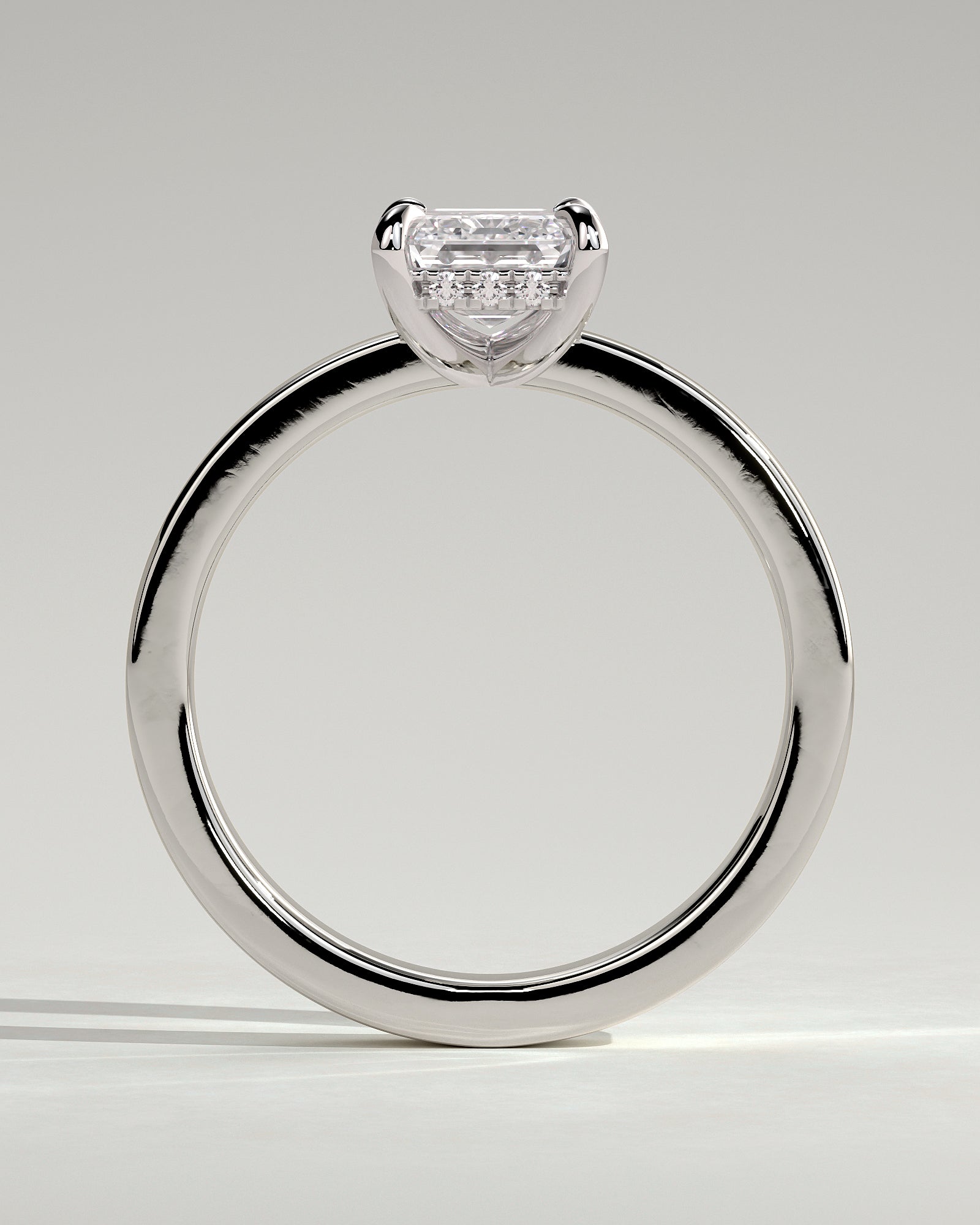 Carmella - Emerald Claw Solitaire with Flat Cigar Band and Hidden Halo Engagement Ring - Platinum - White Gold / Platinum 2ct