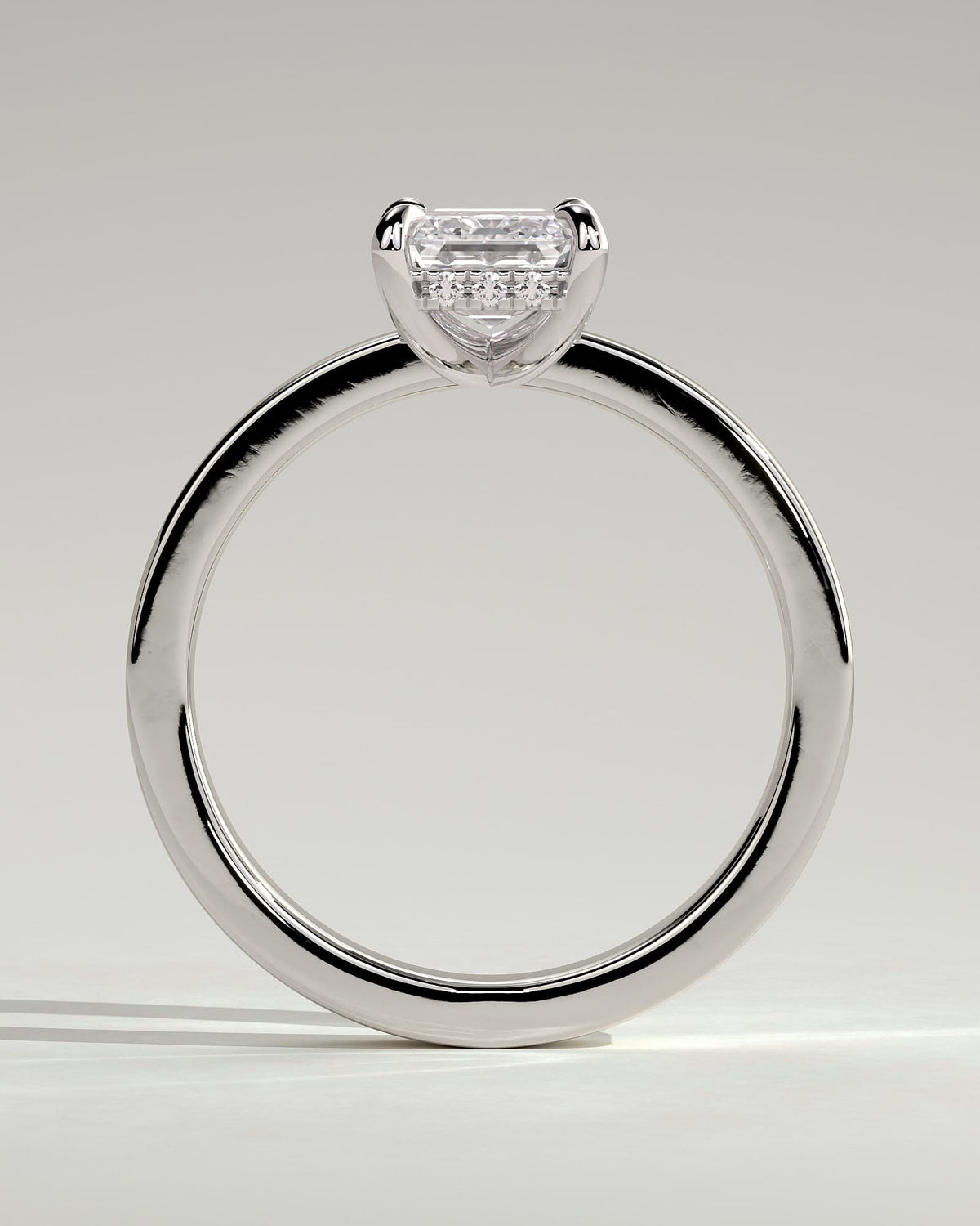 Carmella - Emerald Claw Solitaire with Flat Cigar Band and Hidden Halo Engagement Ring - White Gold