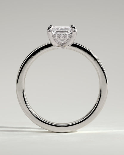 Carmella - Emerald Claw Solitaire with Flat Cigar Band and Hidden Halo Engagement Ring - White Gold