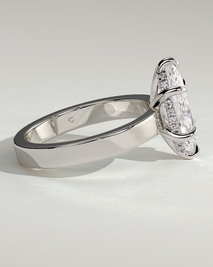Aisha - Marquise Claw Solitaire with Flat Cigar Band and Hidden Halo Engagement Ring - Platinum - platinum - Lara Jewels