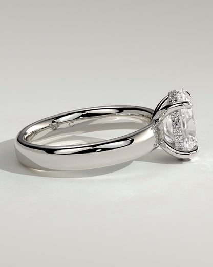 Bronte - Oval Claw Solitaire with Cigar Band and Hidden Halo Engagement Ring - Platinum