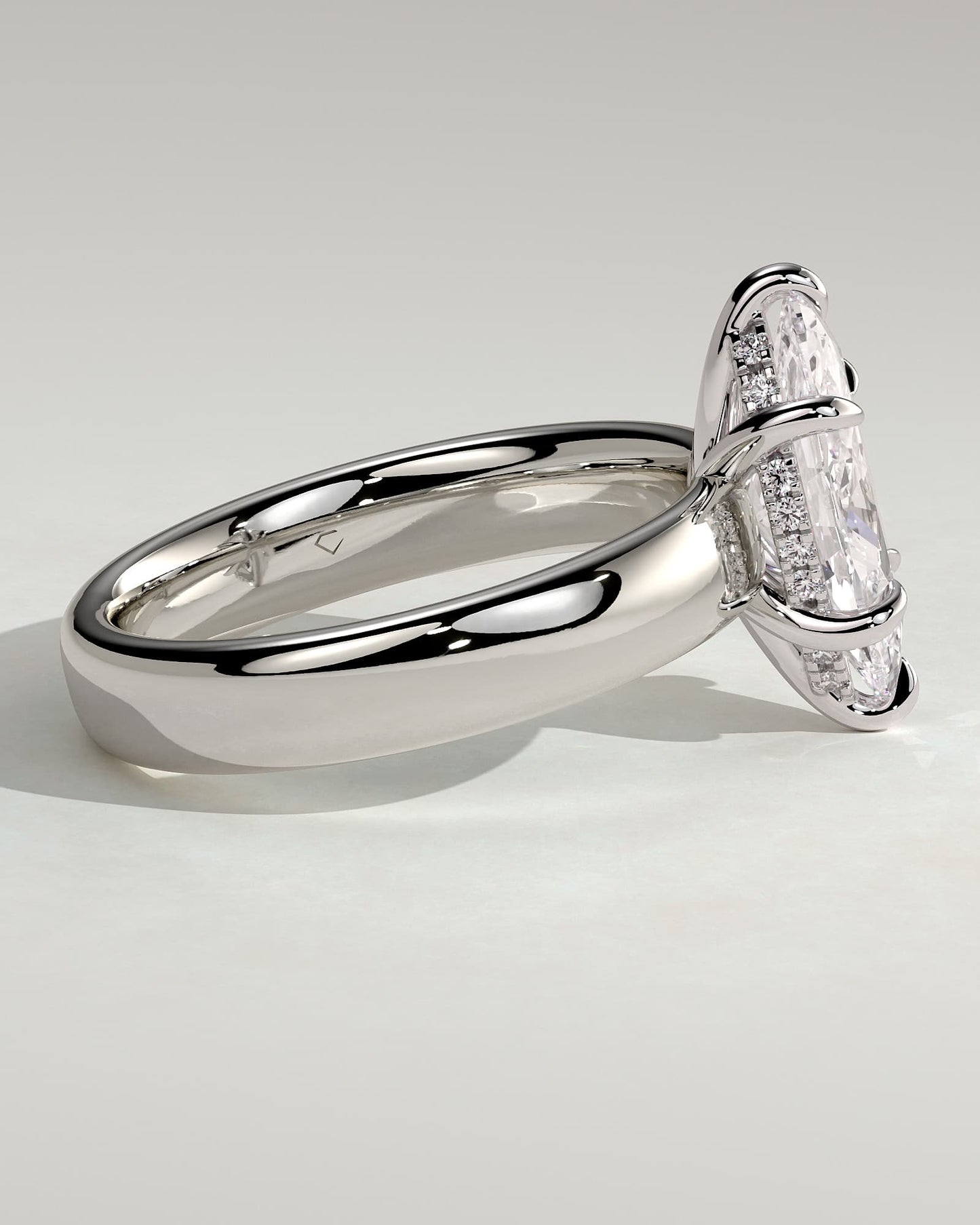 Gigi - Marquise Claw Solitaire with Cigar Band and Hidden Halo Engagement Ring - White Gold