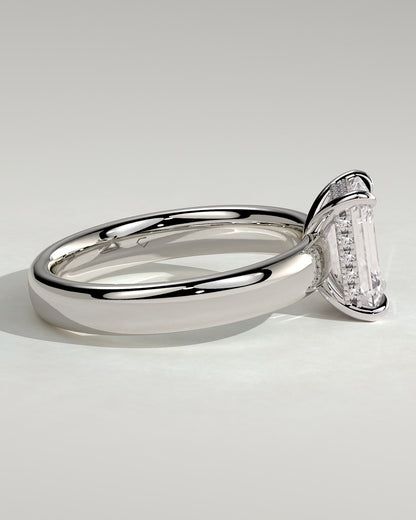 Kate - Emerald Claw Solitaire with Cigar Band and Hidden Halo Engagement Ring - Platinum