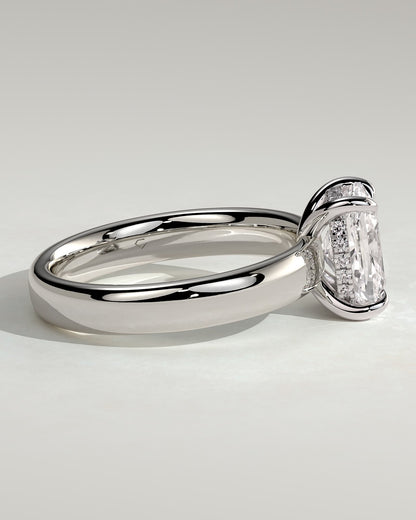 Cora - Elongated Cushion Claw Solitaire with Cigar Band and Hidden Halo Engagement Ring - Platinum