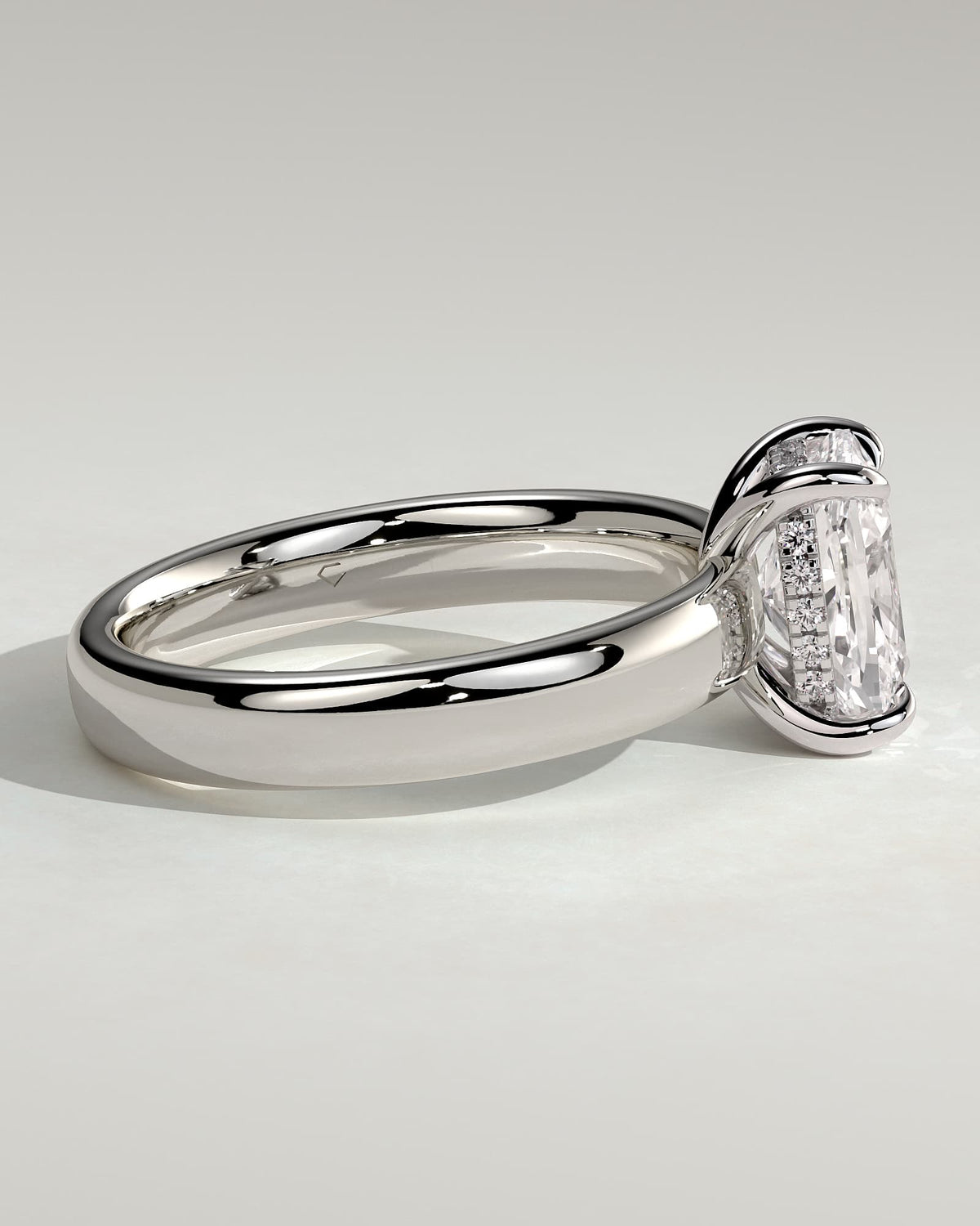 Cora - Elongated Cushion Claw Solitaire with Cigar Band and Hidden Halo Engagement Ring - White Gold