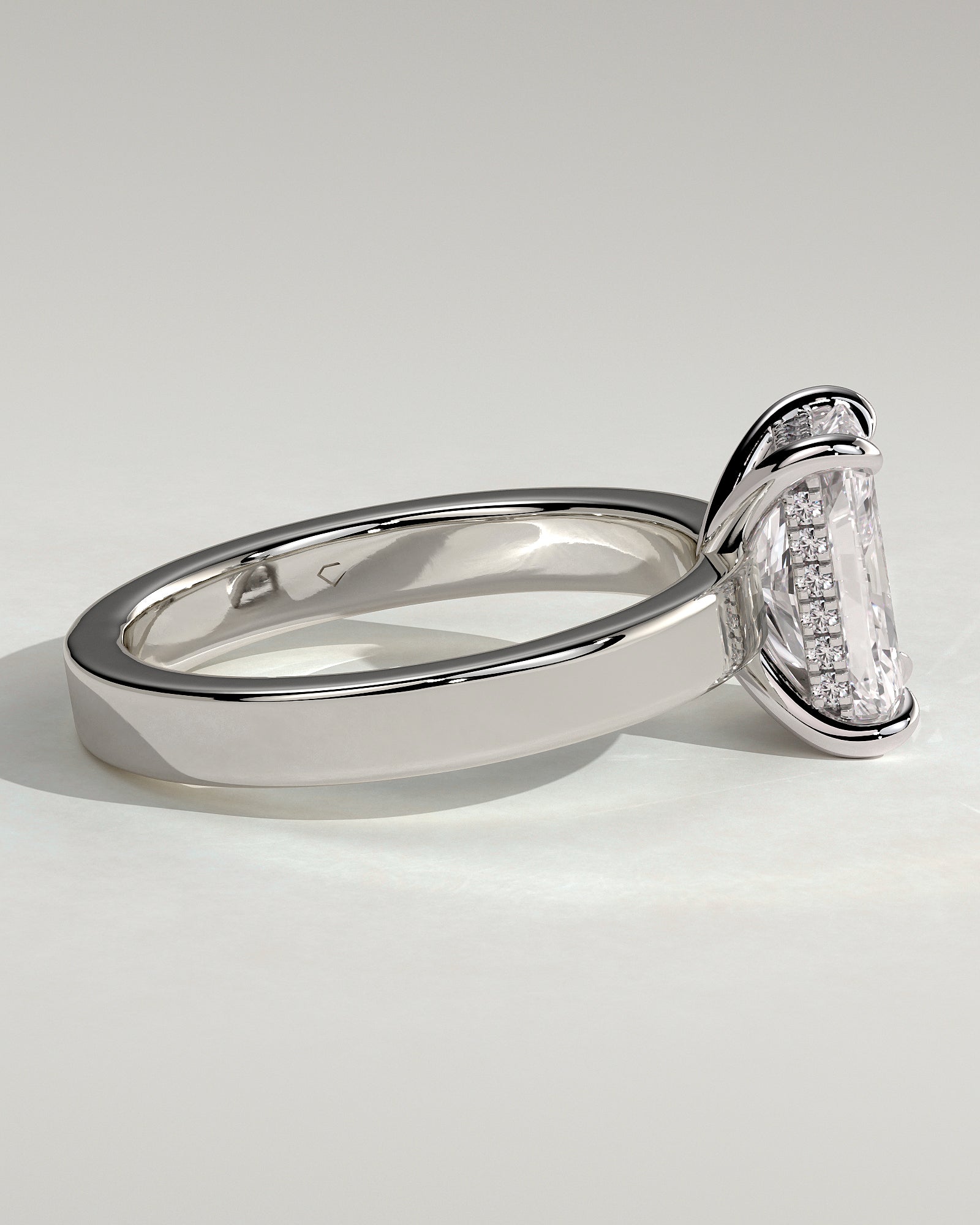Aida - Radiant Claw Solitaire with Flat Cigar Band and Hidden Halo Engagement Ring - Platinum - White Gold / Platinum 2ct