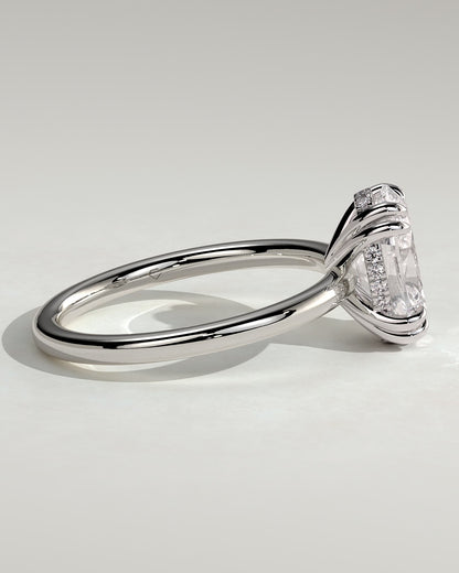 Avery - Oval Double Claw Solitaire with Hidden Halo Engagement Ring - Platinum