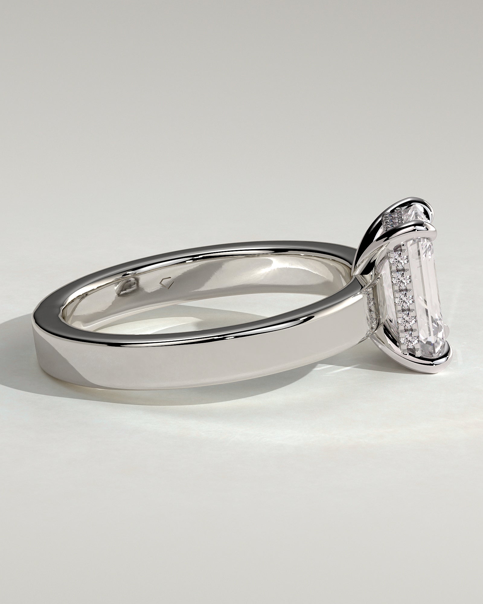Carmella - Emerald Claw Solitaire with Flat Cigar Band and Hidden Halo Engagement Ring - Platinum - White Gold / Platinum 2ct