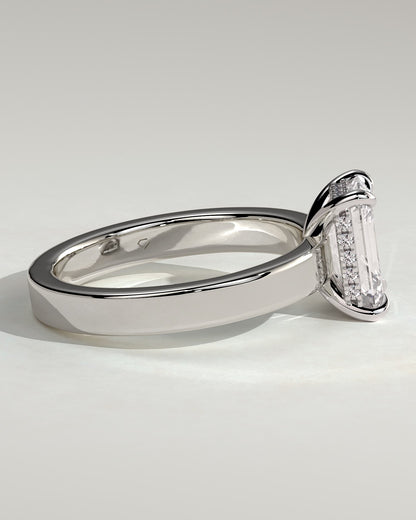 Carmella - Emerald Claw Solitaire with Flat Cigar Band and Hidden Halo Engagement Ring - White Gold