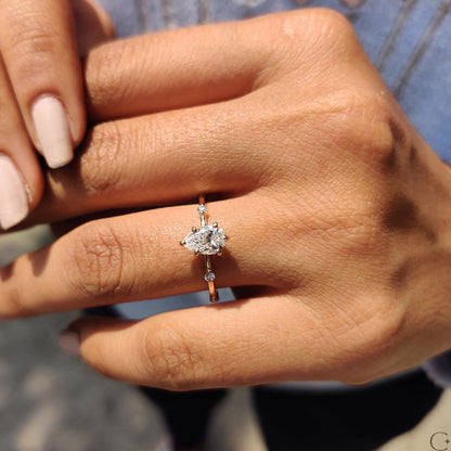 Pear Cut Diamond Ring With Distance Pave Setting