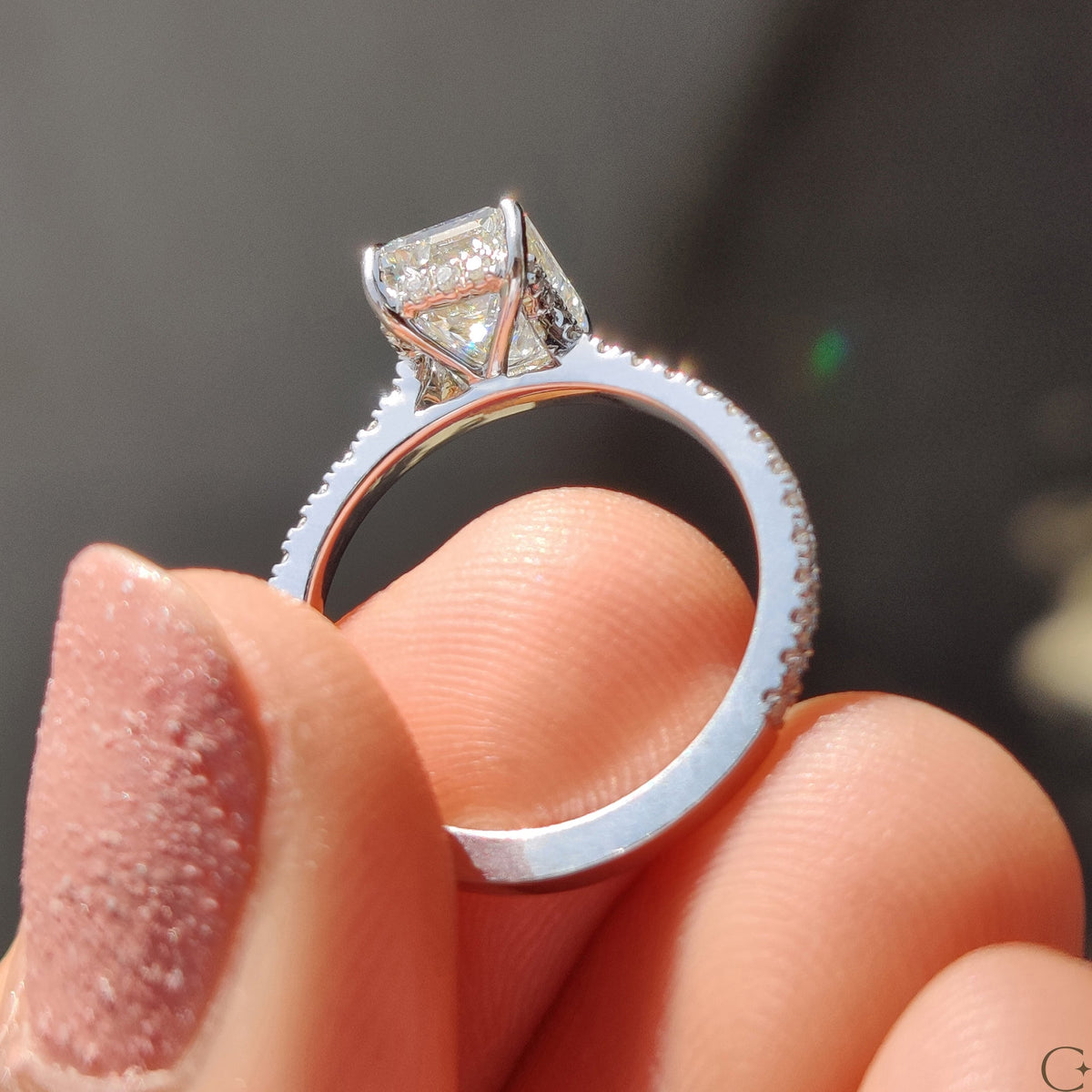 Emerald Cut Engagement Ring in Pave Setting