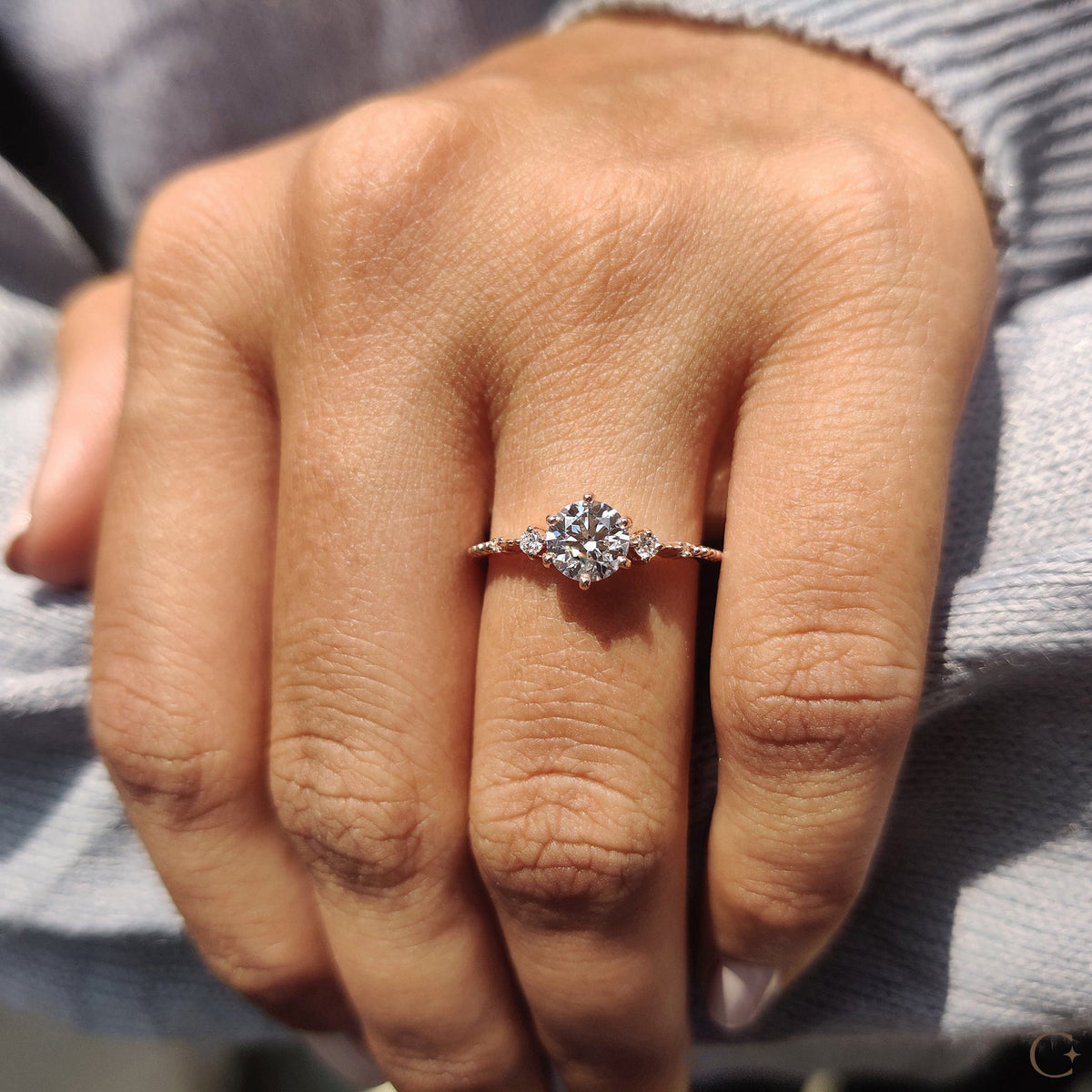 3 Stone Diamond Ring With Round Cut Stones