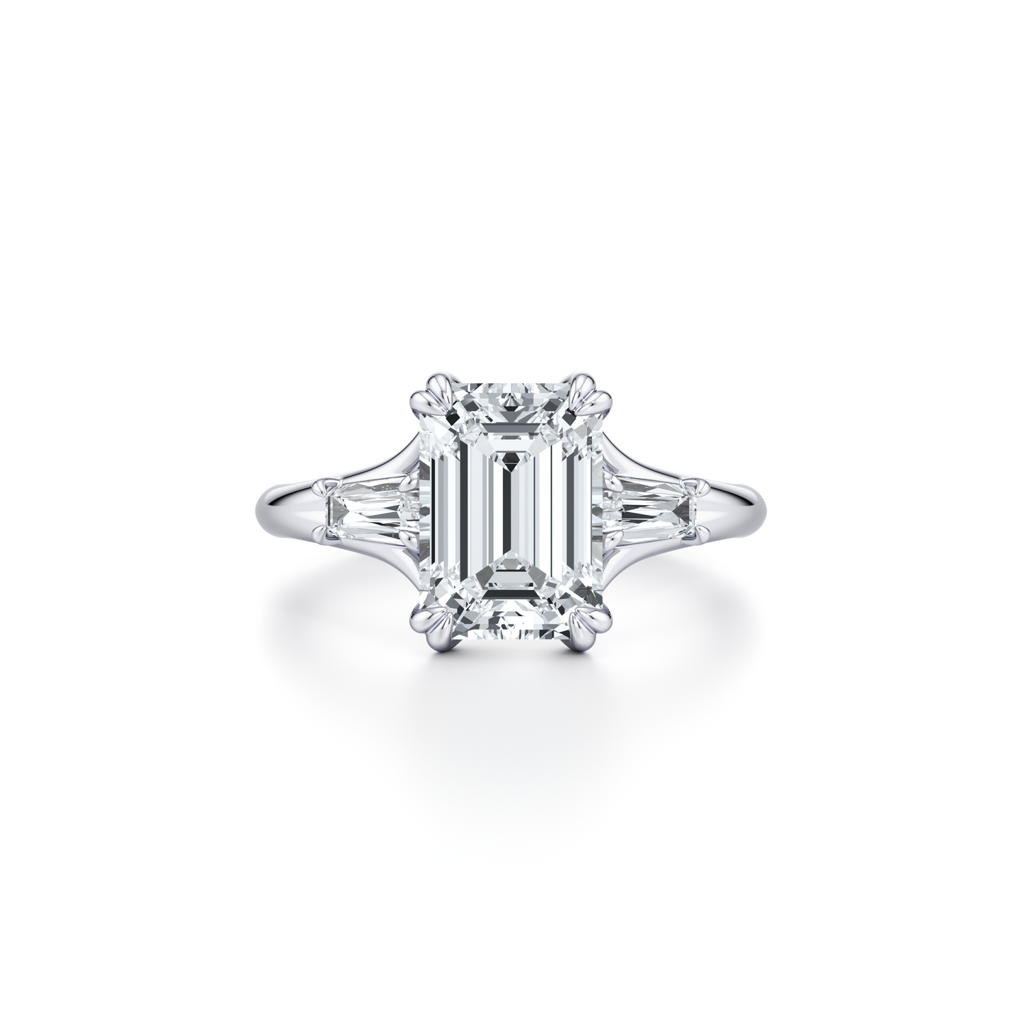 Lara Jewels High Jewellry High Jewelry | Jane Emerald Three Stone Engagement Ring - Emerald - Platinum - Front View