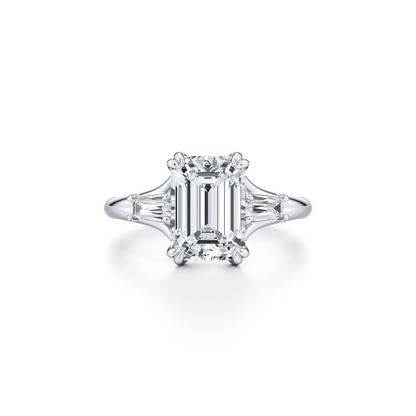 Lara Jewels High Jewellry High Jewelry | Jane Emerald Three Stone Engagement Ring - Emerald - Platinum - Front View