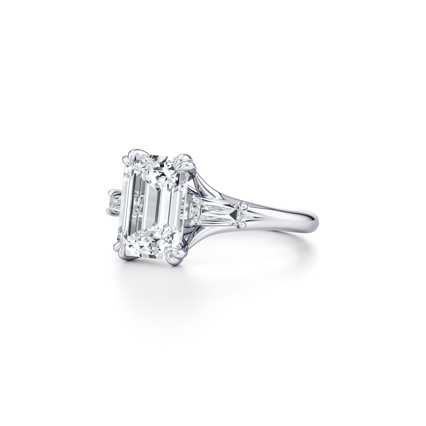 Lara Jewels High Jewellry High Jewelry | Jane Emerald Three Stone Engagement Ring - Emerald - Platinum - Side View