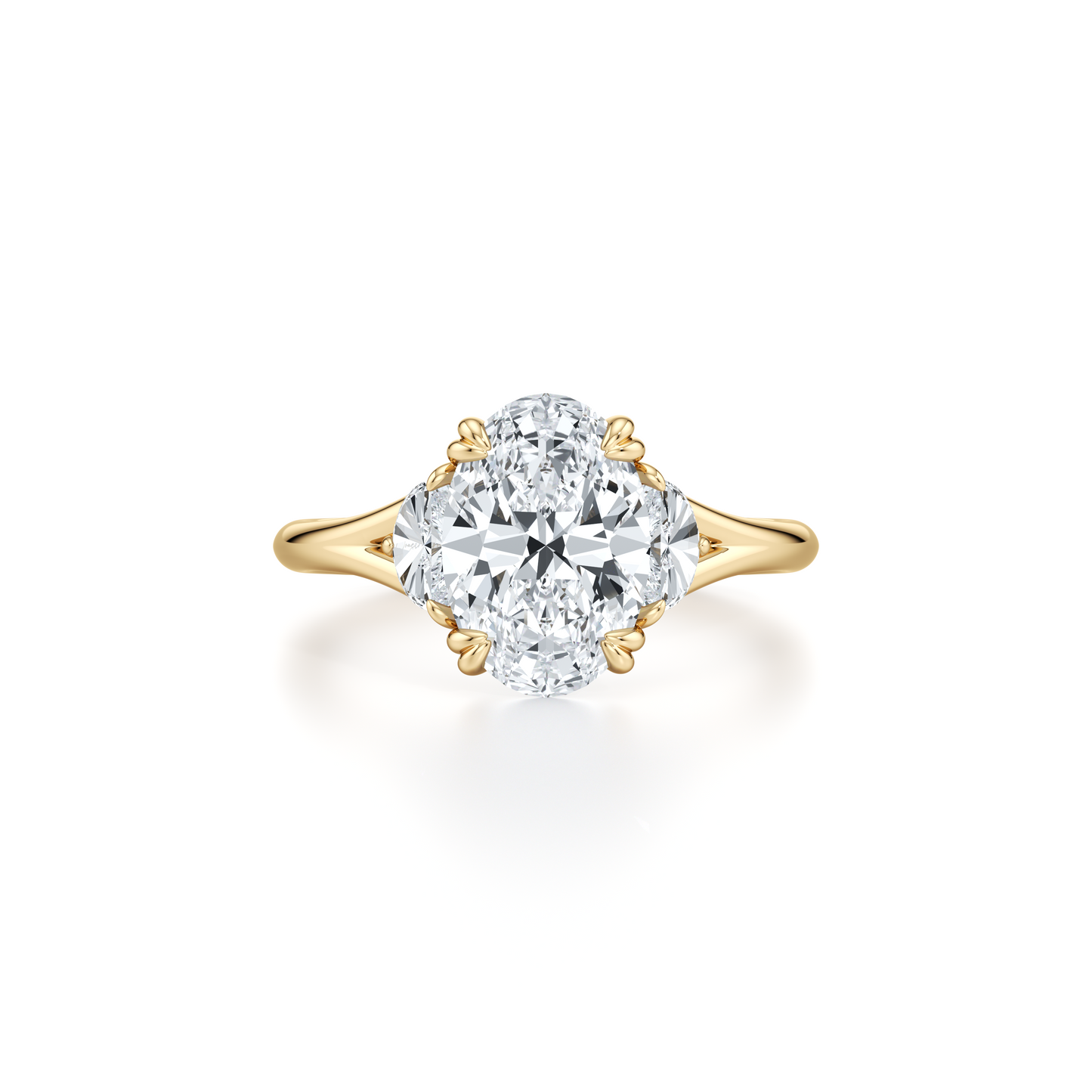 Lara Jewels High Jewellry High Jewelry | Jane Oval Three Stone Engagement Ring - Oval - 18k Yellow Gold - Front View
