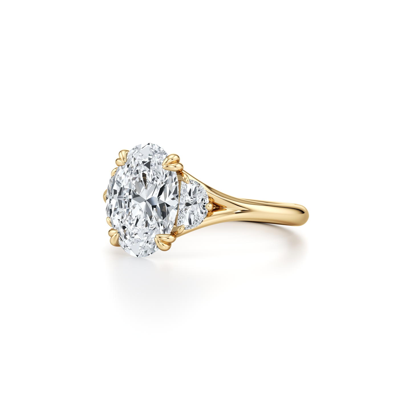 Lara Jewels High Jewellry High Jewelry | Jane Oval Three Stone Engagement Ring - Oval - 14k Yellow Gold - Side View