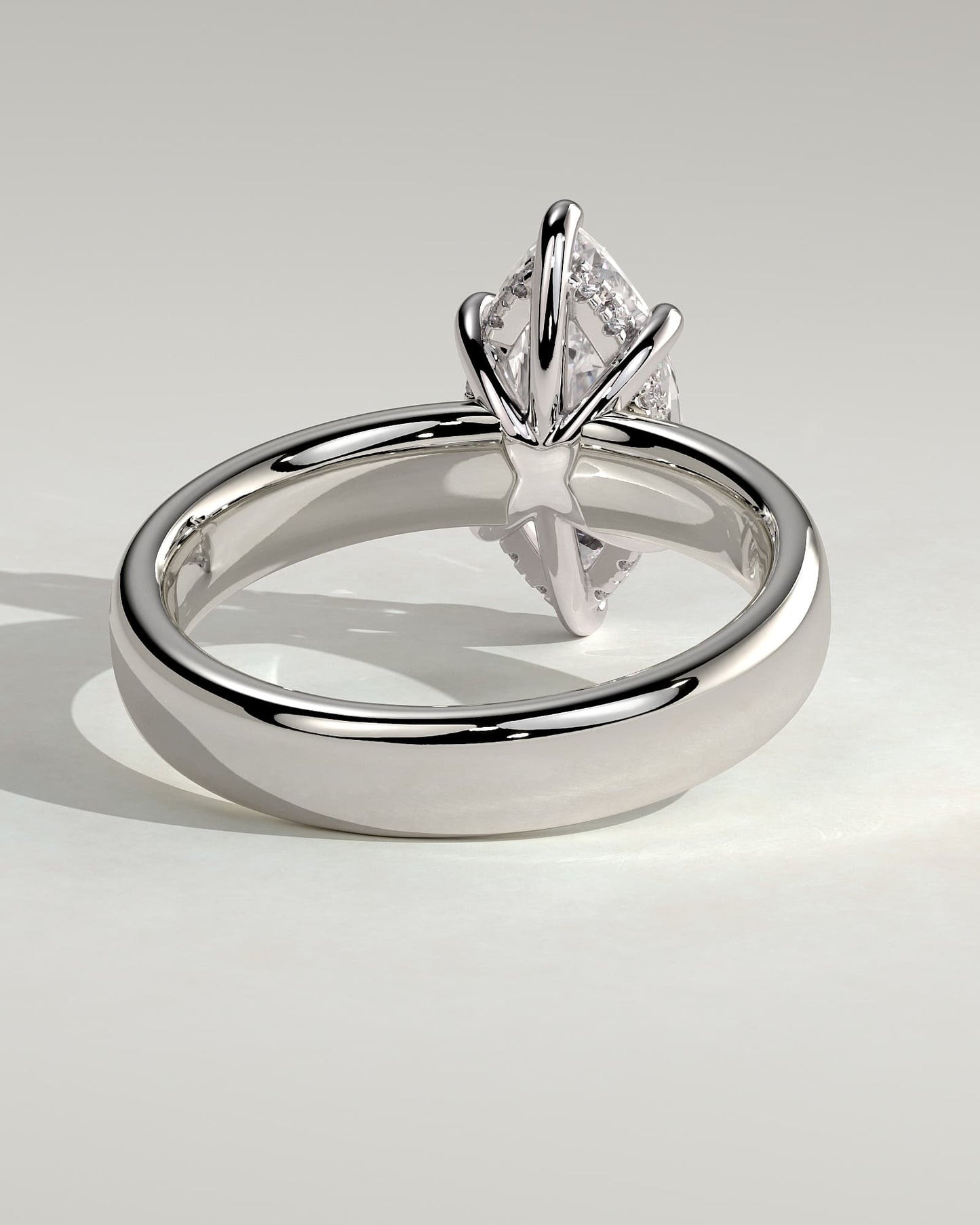 Gigi - Marquise Claw Solitaire with Cigar Band and Hidden Halo Engagement Ring - White Gold