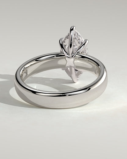 Gigi - Marquise Claw Solitaire with Cigar Band and Hidden Halo Engagement Ring - White Gold