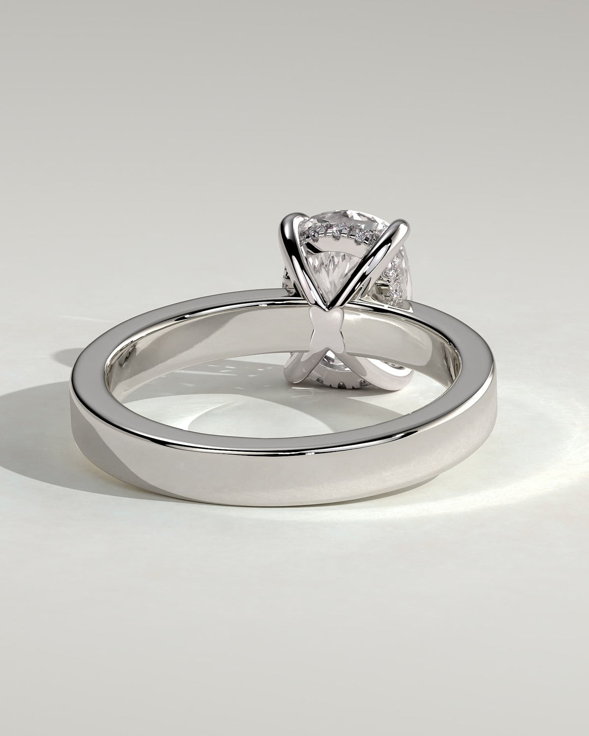 Kai - Elongated Cushion Claw Solitaire with Flat Cigar Band and Hidden Halo Engagement Ring - White Gold