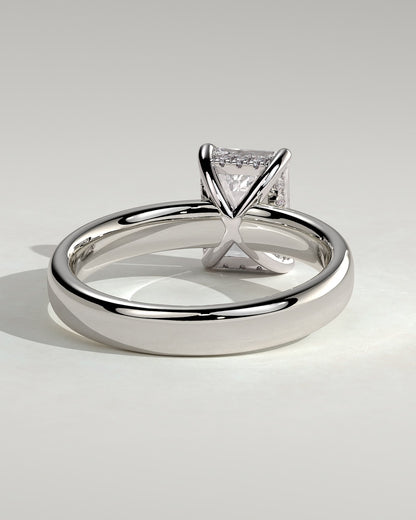 Kate - Emerald Claw Solitaire with Cigar Band and Hidden Halo Engagement Ring - Platinum