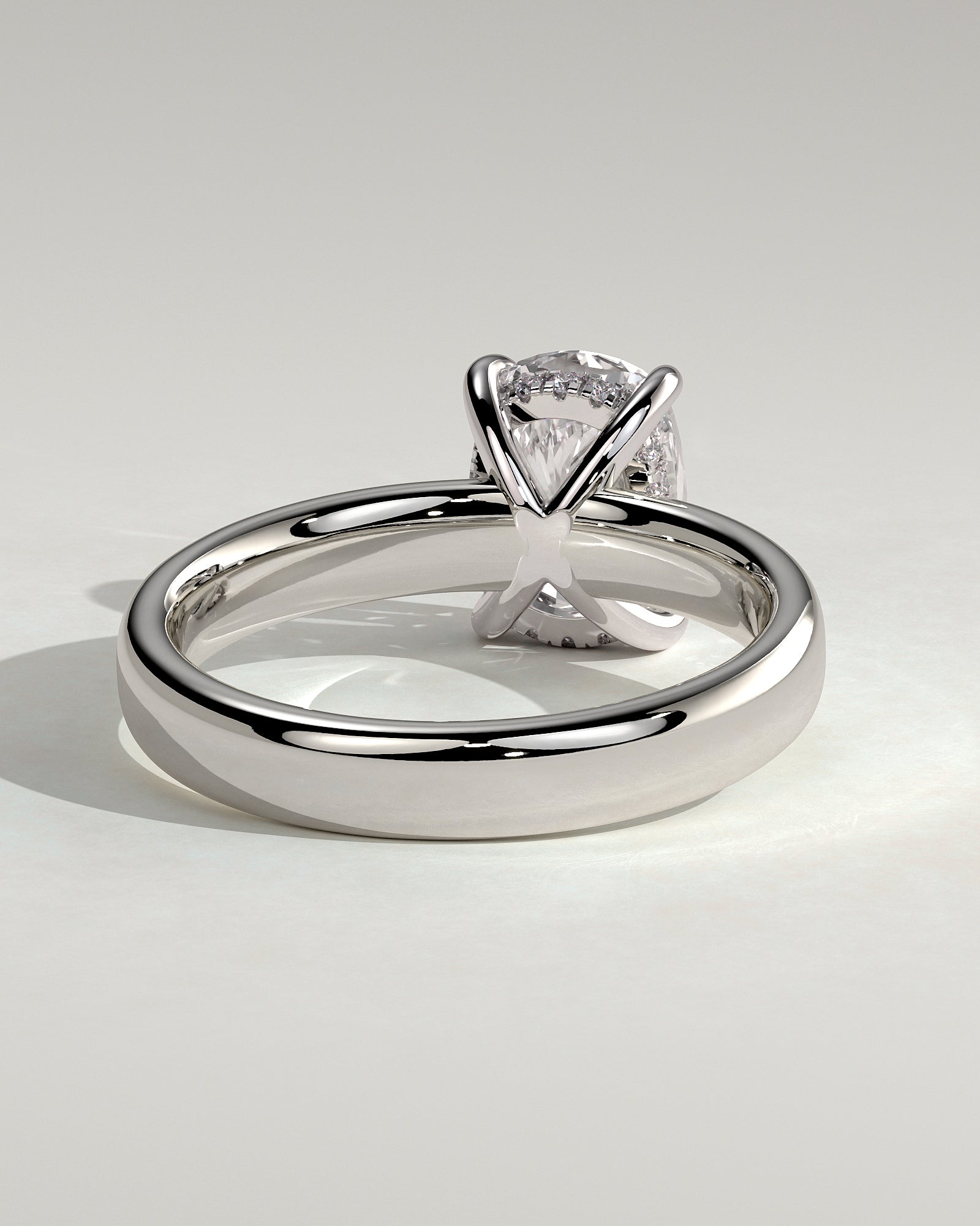 Cora - Elongated Cushion Claw Solitaire with Cigar Band and Hidden Halo Engagement Ring - Platinum - White Gold / Platinum 2ct