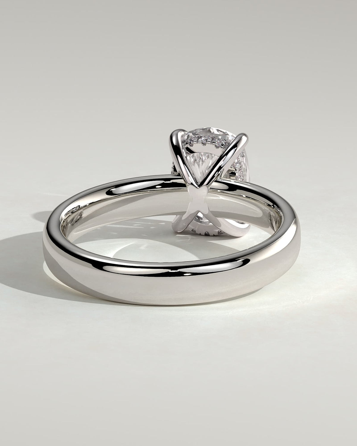 Cora - Elongated Cushion Claw Solitaire with Cigar Band and Hidden Halo Engagement Ring - White Gold