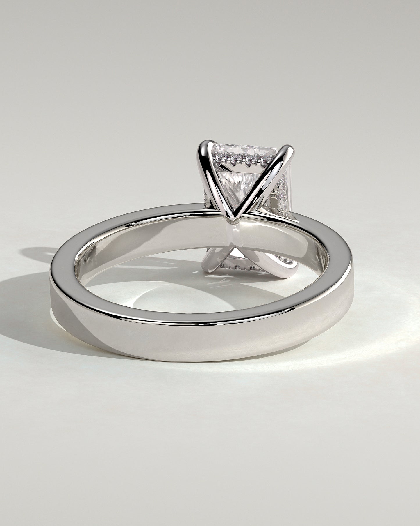 Aida - Radiant Claw Solitaire with Flat Cigar Band and Hidden Halo Engagement Ring - Platinum - White Gold / Platinum 2ct