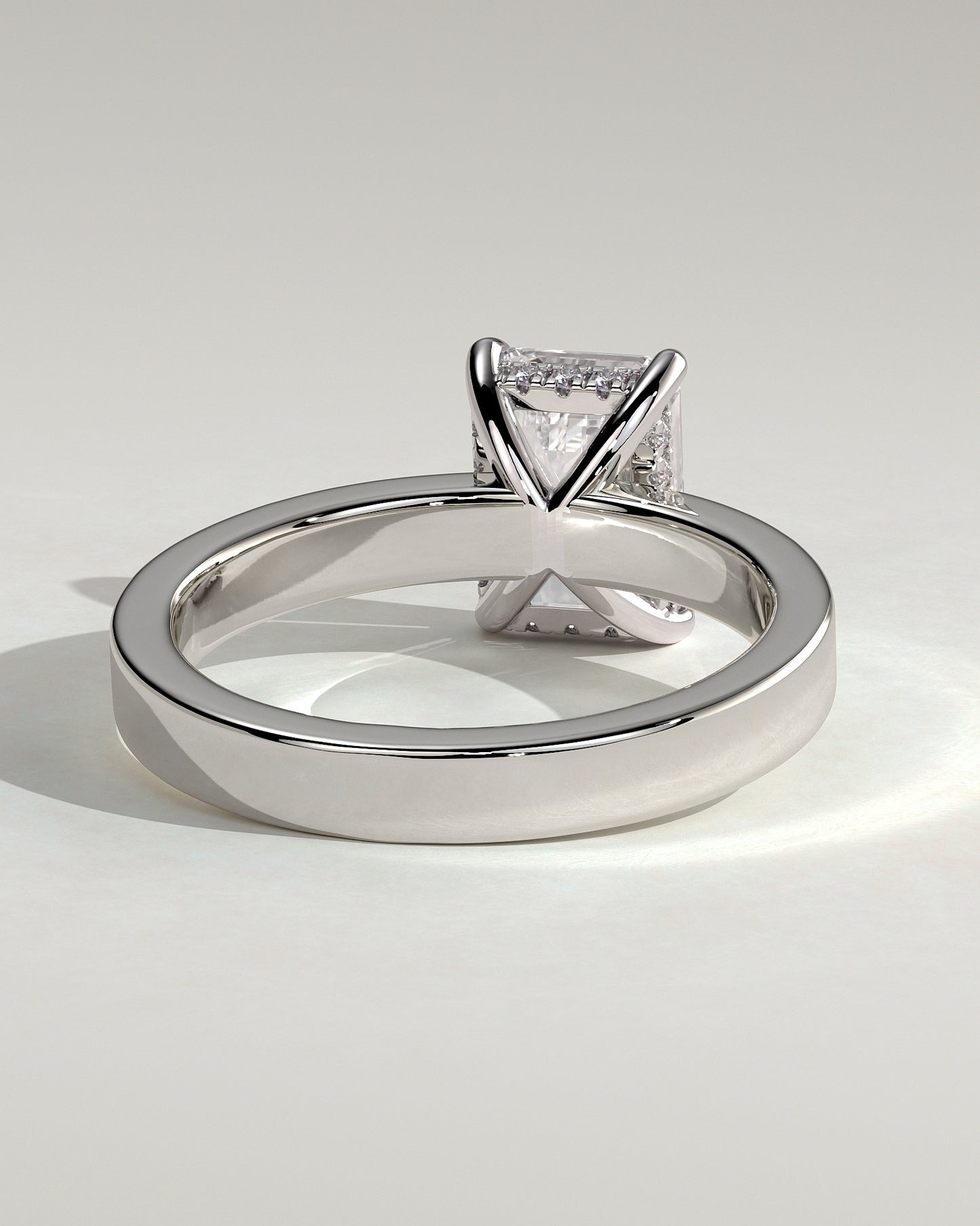 Carmella - Emerald Claw Solitaire with Flat Cigar Band and Hidden Halo Engagement Ring - Platinum - White Gold / Platinum 2ct