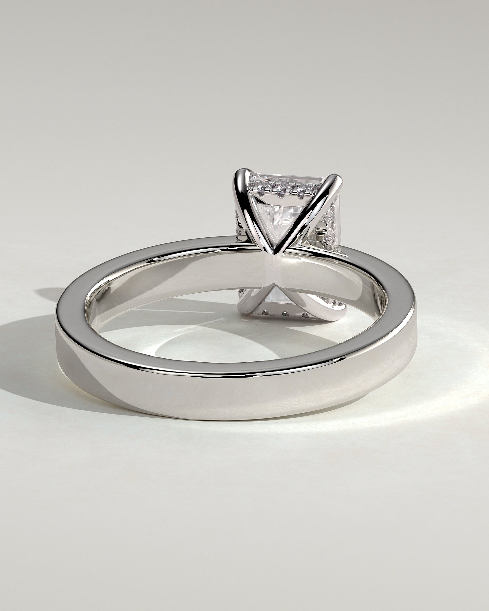 Carmella - Emerald Claw Solitaire with Flat Cigar Band and Hidden Halo Engagement Ring - Platinum - White Gold / Platinum 2ct