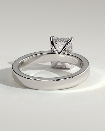 Carmella - Emerald Claw Solitaire with Flat Cigar Band and Hidden Halo Engagement Ring - Platinum