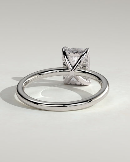 Alice - Emerald Claw Solitaire with Hidden Halo Engagement Ring - White Gold