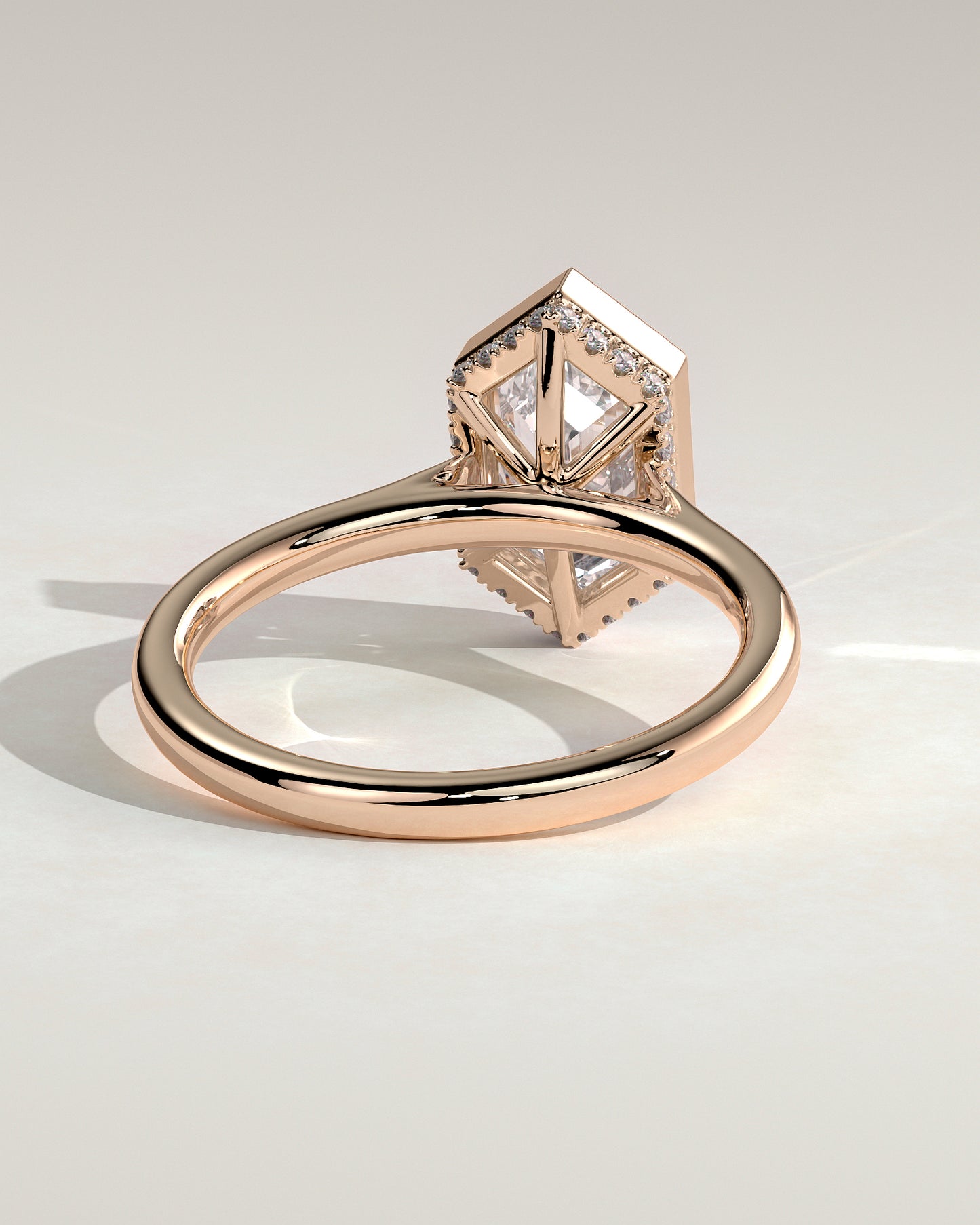 Gloria - Elongated Hexagon Bezel Solitaire with Hidden Halo and Cathedral High Setting Engagement Ring - Rose Gold - Rose Gold 2ct