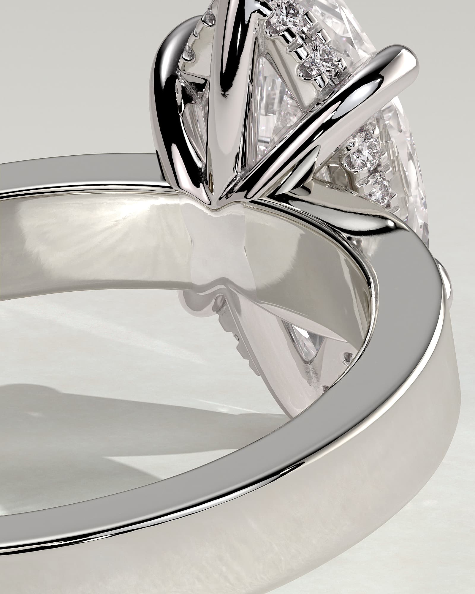 Aisha - Marquise Claw Solitaire with Flat Cigar Band and Hidden Halo Engagement Ring - White Gold - white gold - Lara Jewels