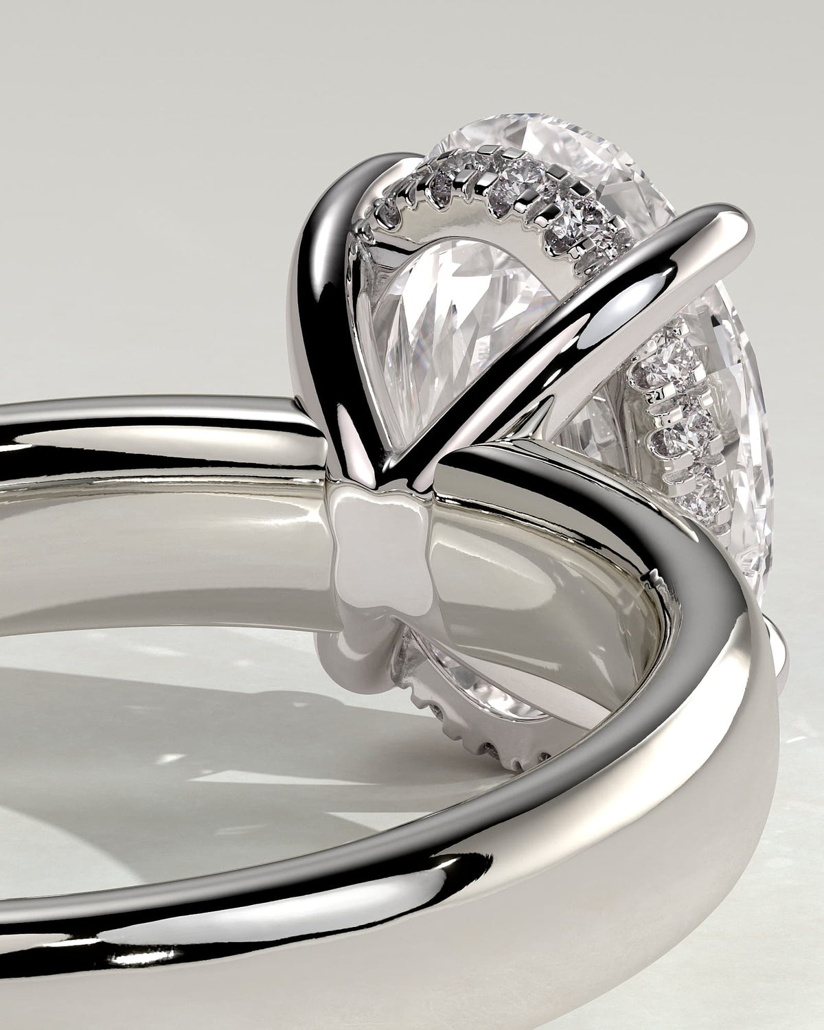 Bronte - Oval Claw Solitaire with Cigar Band and Hidden Halo Engagement Ring - Platinum