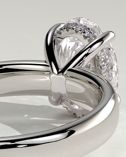 Bronte - Oval Claw Solitaire with Cigar Band and Hidden Halo Engagement Ring - Platinum
